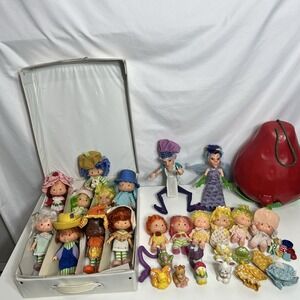 Lot of Strawberry Shortcake 6" dolls, 11 large 6 Babies 8 Pets 2 Cases 1980s